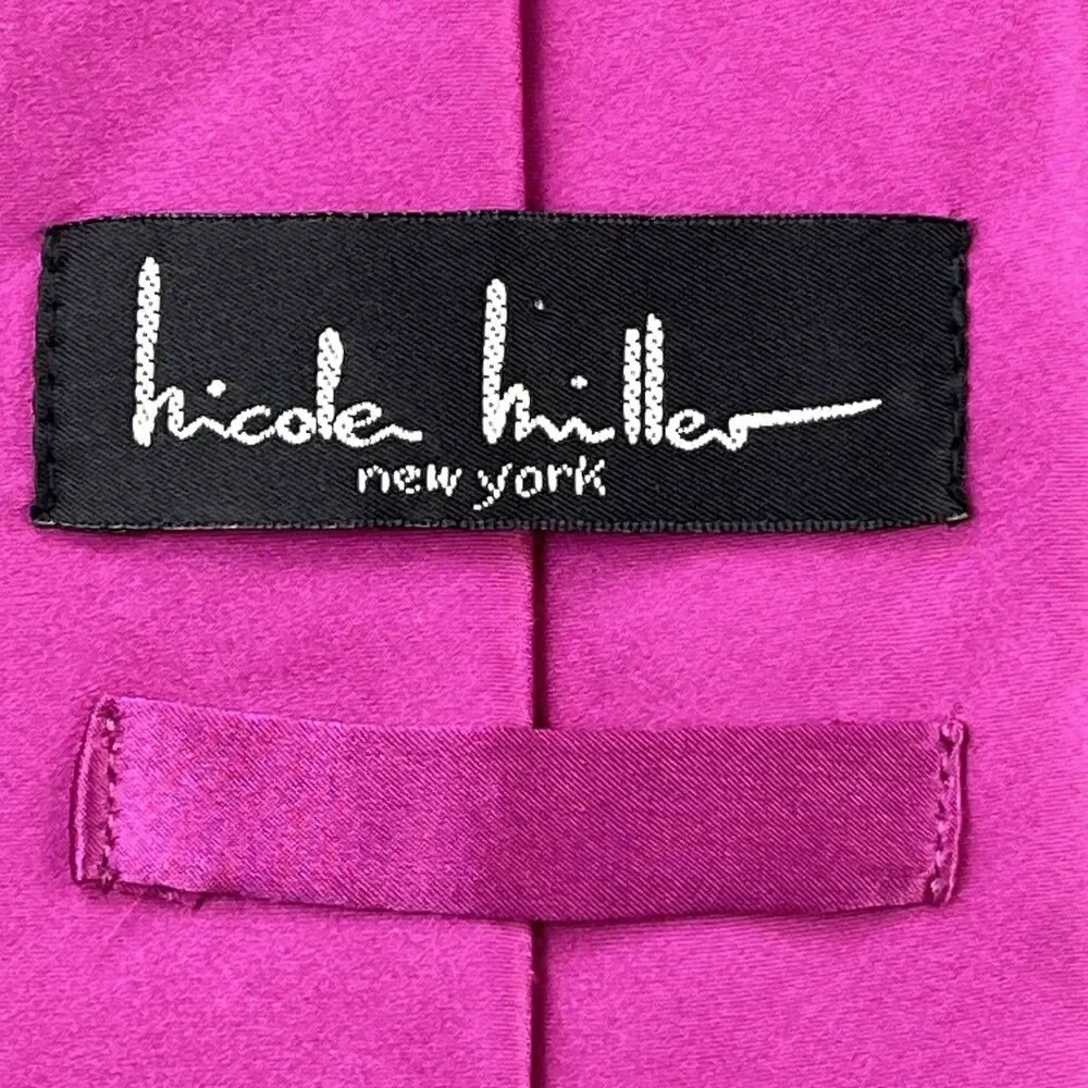 Nicole Miller New York 100% Silk Tie Necktie Hot Pink Solid Designer